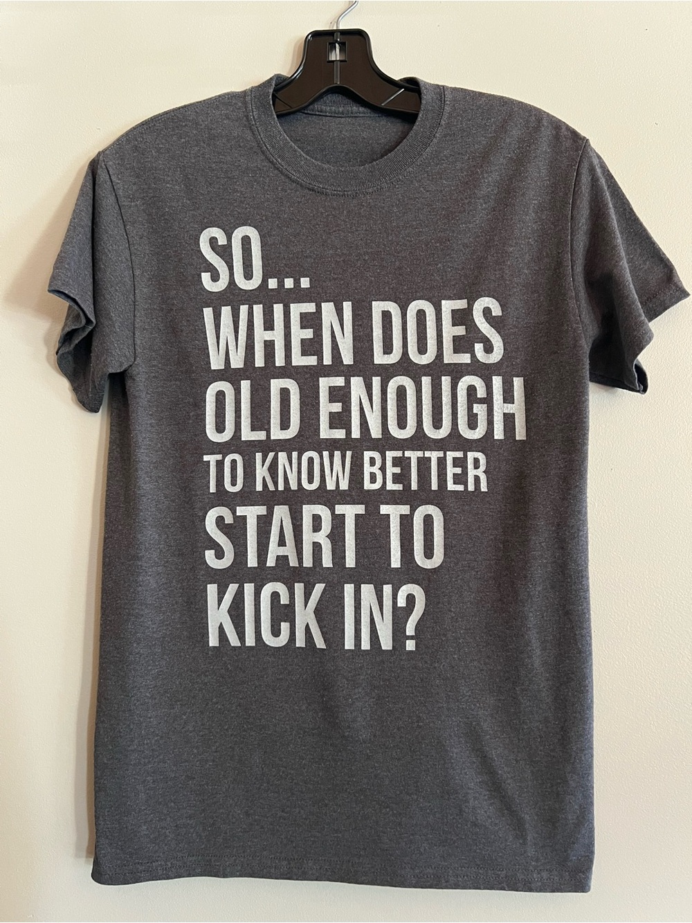 Funny “Old Enough to Know Better” Graphic T-Shirt Gray Women’s Novelty Tee
